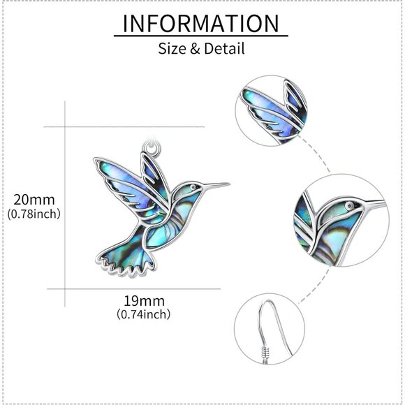 Sterling Silver Hummingbird Earrings with Abalone Shell for Women